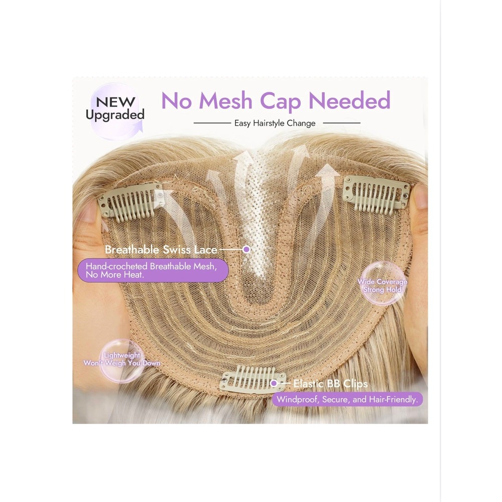 Eawwii Blonde Synthetic Hair Topper 18 Inch 5x6 Base Clip In Bangs Layered NEW - Picture 2 of 8